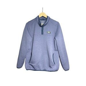 LL Bean Mens AirLight Knit Pullover Blue Heather Ribbed Snap Mock Neck Large L